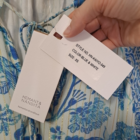 Hemant & Nandita Kaiyo blue floral dress XS NWT - Picture 5 of 8